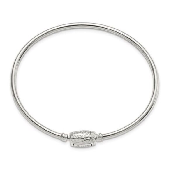 Elegant Sterling Silver Reflections Bead Bangle with Secure Bead Clasp - Picture 3 of 3